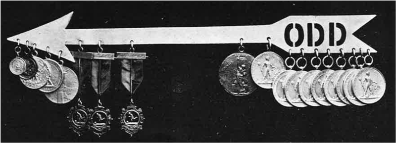Odds fanepil med medaljer fra idrettsstevner pr 1918